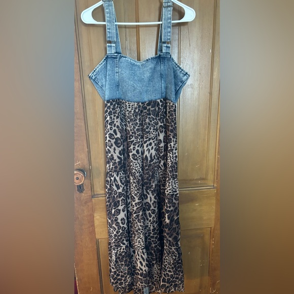 ODDY Denim and Leopard Print Maxi Dress - Picture 3 of 4